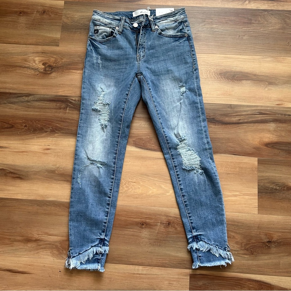 NWT Kancan Womens Mid Rise Distressed Ankle Skinny Jeans Sz 26